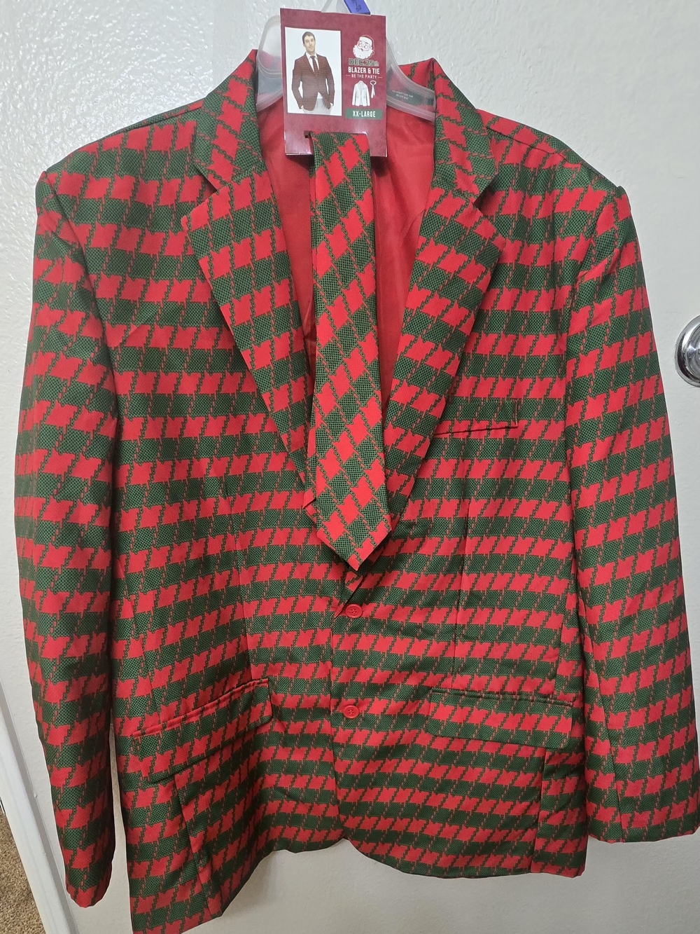 Men's Red and Green Houndstooth Lightweight Shirt Jacket